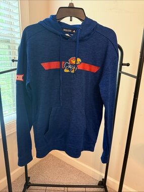 adidas Blue Pullover Hoodie with Red Accent and KU Jayhawk